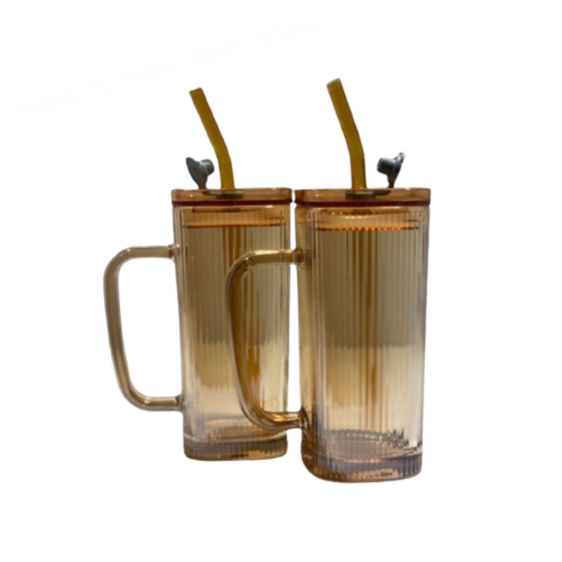 Tasse en verre avec paille 2 pièces