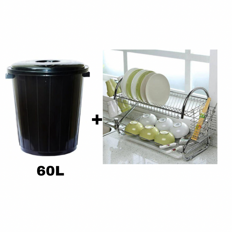 Pack poubelle 60 litres plus égouttoir en inox