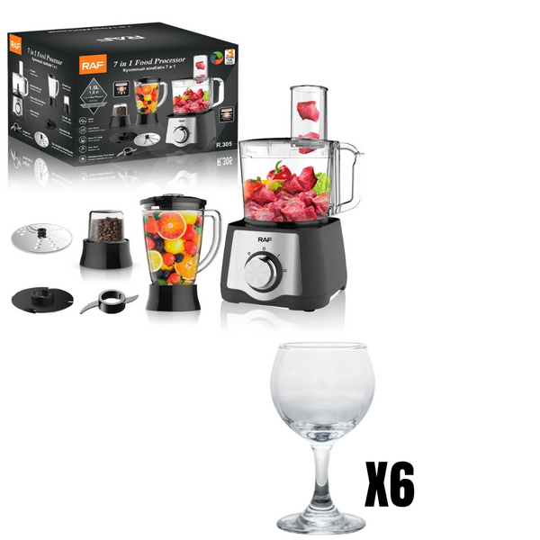 Mixeur multifonctions 7 en 1 plus coupe en verre 6 pièces