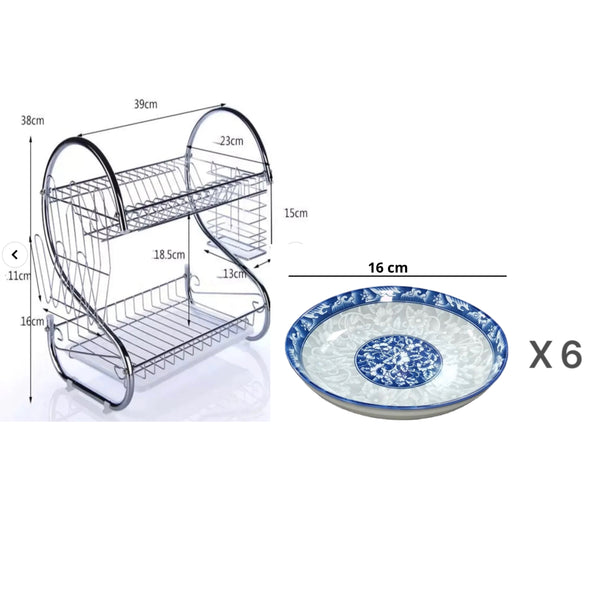 Pack égouttoir plus 6 assiettes porcelaine